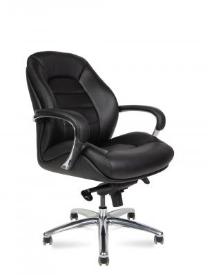 Кресло офисное / Porsche LB / черная  кожа/ алюминий крестовина