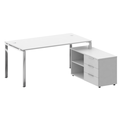 Metal System Direct Стол руковод. с тумбой БГ.СРТ-4.8 (R) Белый/Нержавеющая Сталь 1700*1620*750
