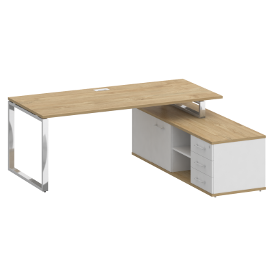 Shift Стол руководителя с опорной греденцией, правый SK.SRG-200 (R) Тиквуд Светлый/Белый Бриллиант 2