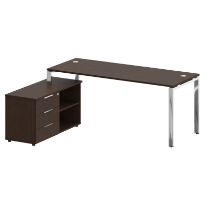 Metal System Direct Стол руковод. с тумбой БГ.СРТ-5.7 (L) Венге Цаво/Нержавеющая Сталь 1900*1520*750