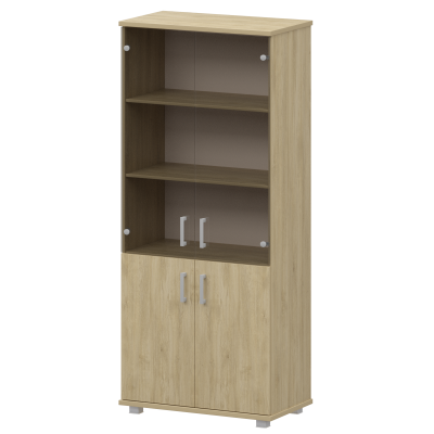 Стеллаж высокий закрытый с стеклянными фасадами Аргентум "НТ-580;НТ-600.2;НТ-601.2стл" Баттл Рок (800x445x2050)