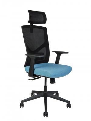 Кресло офисное / Boston / черная сетка / синяя ткань / черный пластик