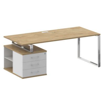 Shift Стол руководителя с опорной тумбой, левый SK.SRT-200 (L) Тиквуд Светлый/Белый Бриллиант 2000*9