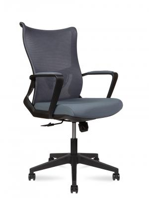 Кресло офисное / Wave LB / черный пластик / серая сетка / серая ткань