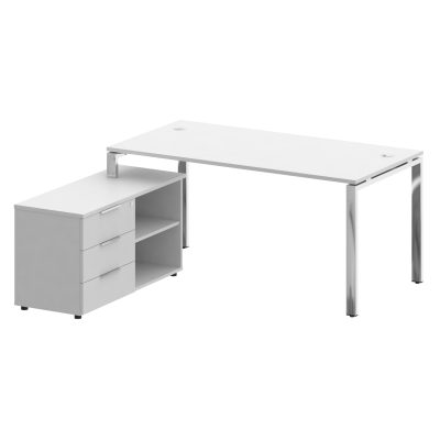 Metal System Direct Стол руковод. с тумбой БГ.СРТ-4.8 (L) Белый/Нержавеющая Сталь 1700*1620*750
