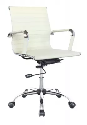 Кресло руководителя Бюрократ CH-883-LOW слоновая кость экокожа низк.спин. крестов. металл хром