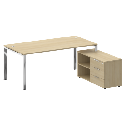 Metal System Direct Стол руковод. с тумбой БГ.СРТ-5.9 (R) Акация Лорка/Нержавеющая Сталь 1900*1720*7