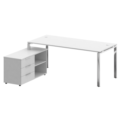 Metal System Direct Стол руковод. с тумбой БГ.СРТ-5.8 (L) Белый/Нержавеющая Сталь 1900*1620*750