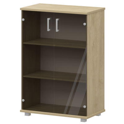 Стеллаж низкий закрытый со стеклянными фасадами Аргентум "НТ-480;НТ-601.2стл" Баттл Рок (800x445x1280)