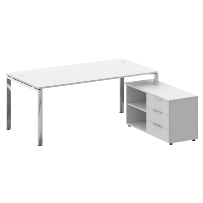 Metal System Direct Стол руковод. с тумбой БГ.СРТ-5.9 (R) Белый/Нержавеющая Сталь 1900*1720*750