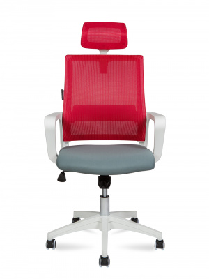 Кресло офисное / Бит / белый пластик / красная сетка / темно серая ткань, купить в Сыктывкаре