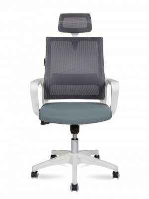 Кресло офисное / Бит / белый пластик / серая сетка / темно серая ткань, купить в Сыктывкаре