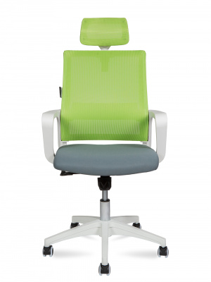 Кресло офисное / Бит / белый пластик / зеленая сетка / темно серая ткань, купить в Сыктывкаре