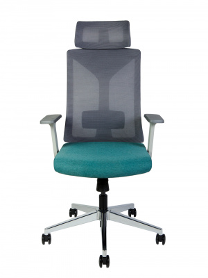 Кресло офисное / Бостон / серая сетка / морская волна ткань / серый пластик / хром крестовина, купить в Сыктывкаре