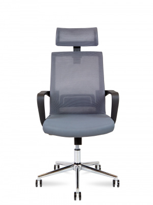 Кресло офисное / Интер / база хром / черный пластик / серая сетка / серая ткань, купить в Сыктывкаре