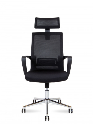 Кресло офисное / Интер / база хром / черный пластик / черная сетка / черная ткань, купить в Сыктывкаре