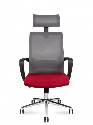 Кресло офисное / Интер / база хром / черный пластик / серая сетка / вишневая ткань, купить в Сыктывкаре