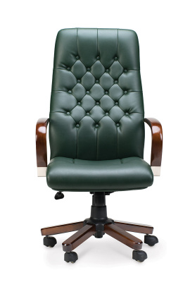 Кресло офисное / Честер / дерево / зеленая глянцевая кожа / мультиблок, купить в Сыктывкаре
