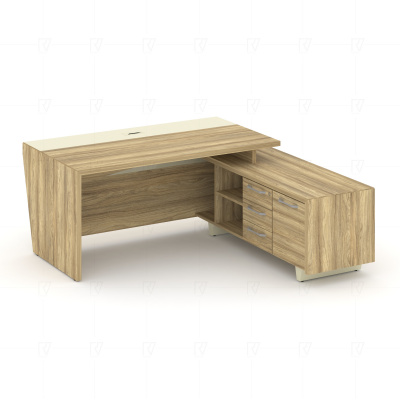 Corner Стол руководителя с тумбой COR.SRT-18 (R) Гикори Песочный/Ваниль/Металл Ваниль 1800*1800*750, купить в Сыктывкаре