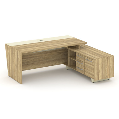 Corner Стол руководителя с тумбой COR.SRT-20 (R) Гикори Песочный/Ваниль/Металл Ваниль 2000*1800*750, купить в Сыктывкаре