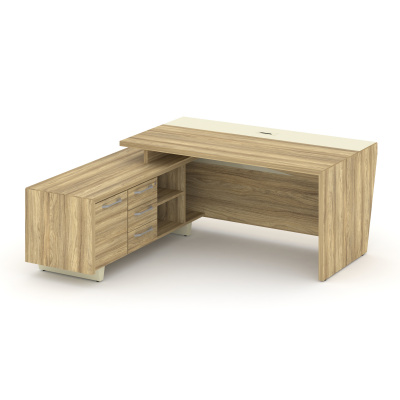 Corner Стол руководителя с тумбой COR.SRT-18 (L) Гикори Песочный/Ваниль/Металл Ваниль 1800*1800*750, купить в Сыктывкаре