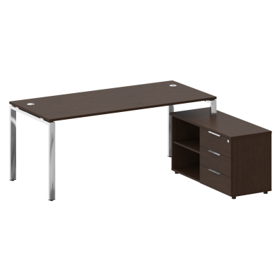 Metal System Direct Стол руковод. с тумбой БГ.СРТ-5.8 (L) Венге Цаво/Нержавеющая Сталь 1900*1620*750, купить в Сыктывкаре