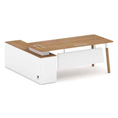 Fresco Стол руководителя FR.SR-20 (R) Дуб Светлый/Белый Бриллиант/Металл Белый/Нерж. Сталь 2000*1798, купить в Сыктывкаре