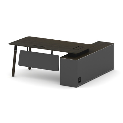 Fresco Стол руководителя FR.SR-18 (L) Дуб Темный/Базальт/Металл Черный/Нерж. Сталь 1800*1798*750, купить в Сыктывкаре