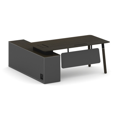 Fresco Стол руководителя FR.SR-18 (R) Дуб Темный/Базальт/Металл Черный/Нерж. Сталь 1800*1798*750, купить в Сыктывкаре