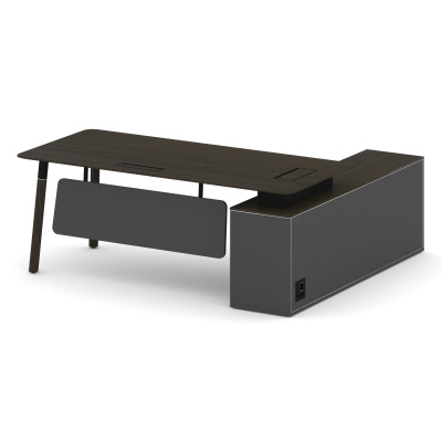 Fresco Стол руководителя FR.SR-20 (L) Дуб Темный/Базальт/Металл Черный/Нерж. Сталь 2000*1798*750, купить в Сыктывкаре