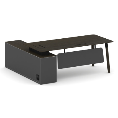 Fresco Стол руководителя FR.SR-20 (R) Дуб Темный/Базальт/Металл Черный/Нерж. Сталь 2000*1798*750, купить в Сыктывкаре