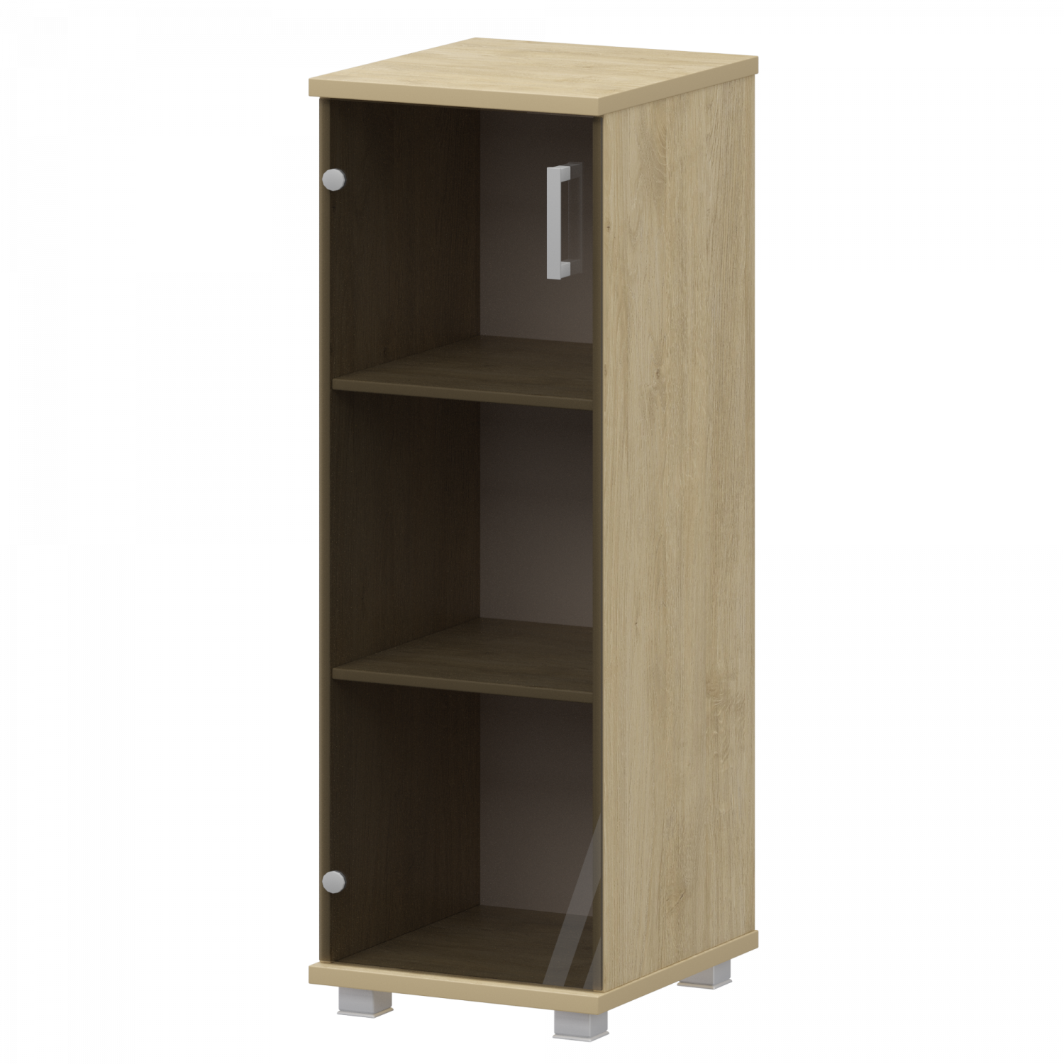 Стеллаж низкий узкий закрытый со стеклянным фасадом Аргентум "НТ-440;НТ-601стл" Баттл Рок (400x445x1280)