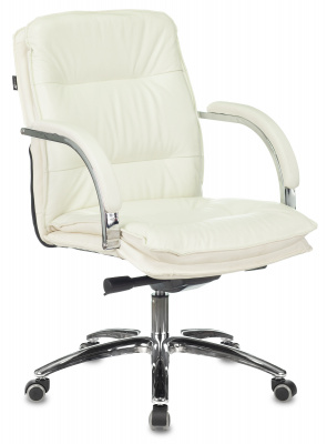 Кресло руководителя Бюрократ T-9927SL-LOW слоновая кость кожа низк.спин. крестов. металл хром, купить в Сыктывкаре