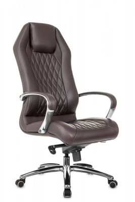 Кресло руководителя Бюрократ _Aura коричневый кожа крестов. алюминий, купить в Сыктывкаре