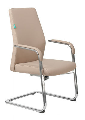 Кресло Бюрократ _JONS-LOW-V бежевый кожа низк.спин. полозья металл хром, купить в Сыктывкаре