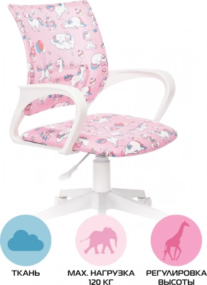 Кресло детское Бюрократ BUROKIDS 1 W розовый единороги крестов. пластик пластик белый, купить в Сыктывкаре