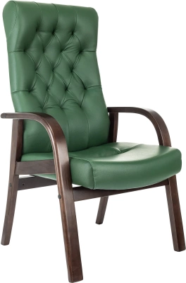 Кресло Бюрократ T-9928WALNUT-CF зеленый кожа на ножках дерево, купить в Сыктывкаре