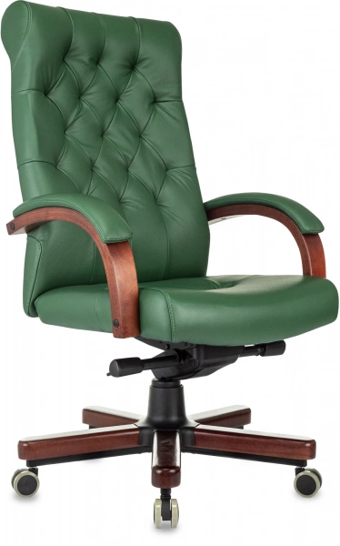 Кресло руководителя Бюрократ T-9928Walnut зеленый кожа крестов. металл/дерево, купить в Сыктывкаре