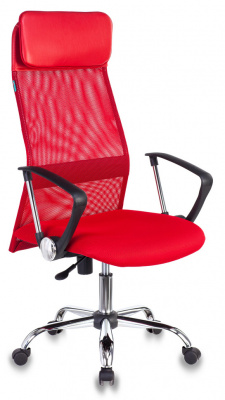 Кресло руководителя Бюрократ KB-6N красный TW-35N TW-97N сетка/ткань с подголов. крестов. металл хром, купить в Сыктывкаре