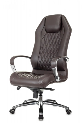 Кресло руководителя Бюрократ _Aura коричневый кожа крестов. алюминий, купить в Сыктывкаре