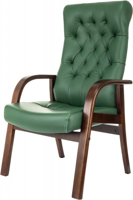 Кресло Бюрократ T-9928WALNUT-CF зеленый кожа на ножках дерево, купить в Сыктывкаре