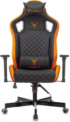 Кресло игровое Knight Outrider черный/оранжевый ромбик экокожа с подголов. крестов. металл, купить в Сыктывкаре