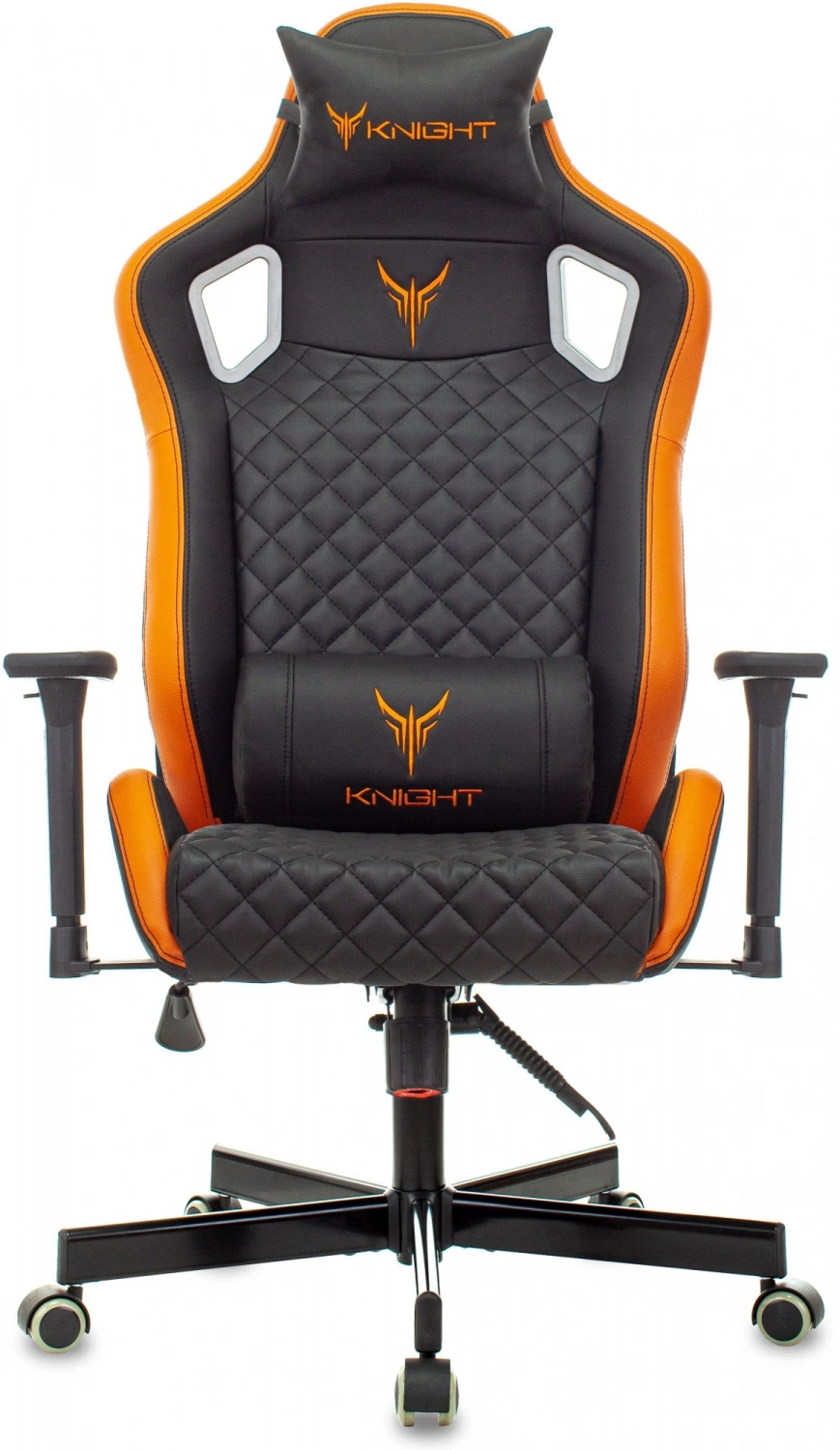 Кресло игровое Knight Outrider черный/оранжевый ромбик экокожа с подголов. крестов. металл, купить в Сыктывкаре