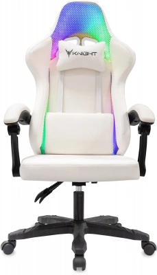 Кресло игровое Knight Wolf RGB белый экокожа/сетка с подголов. крестов. пластик, купить в Сыктывкаре