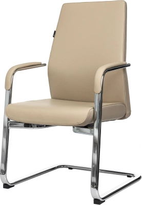 Кресло Бюрократ _JONS-LOW-V бежевый кожа низк.спин. полозья металл хром — фото, характеристики, наличие в Сыктывкаре