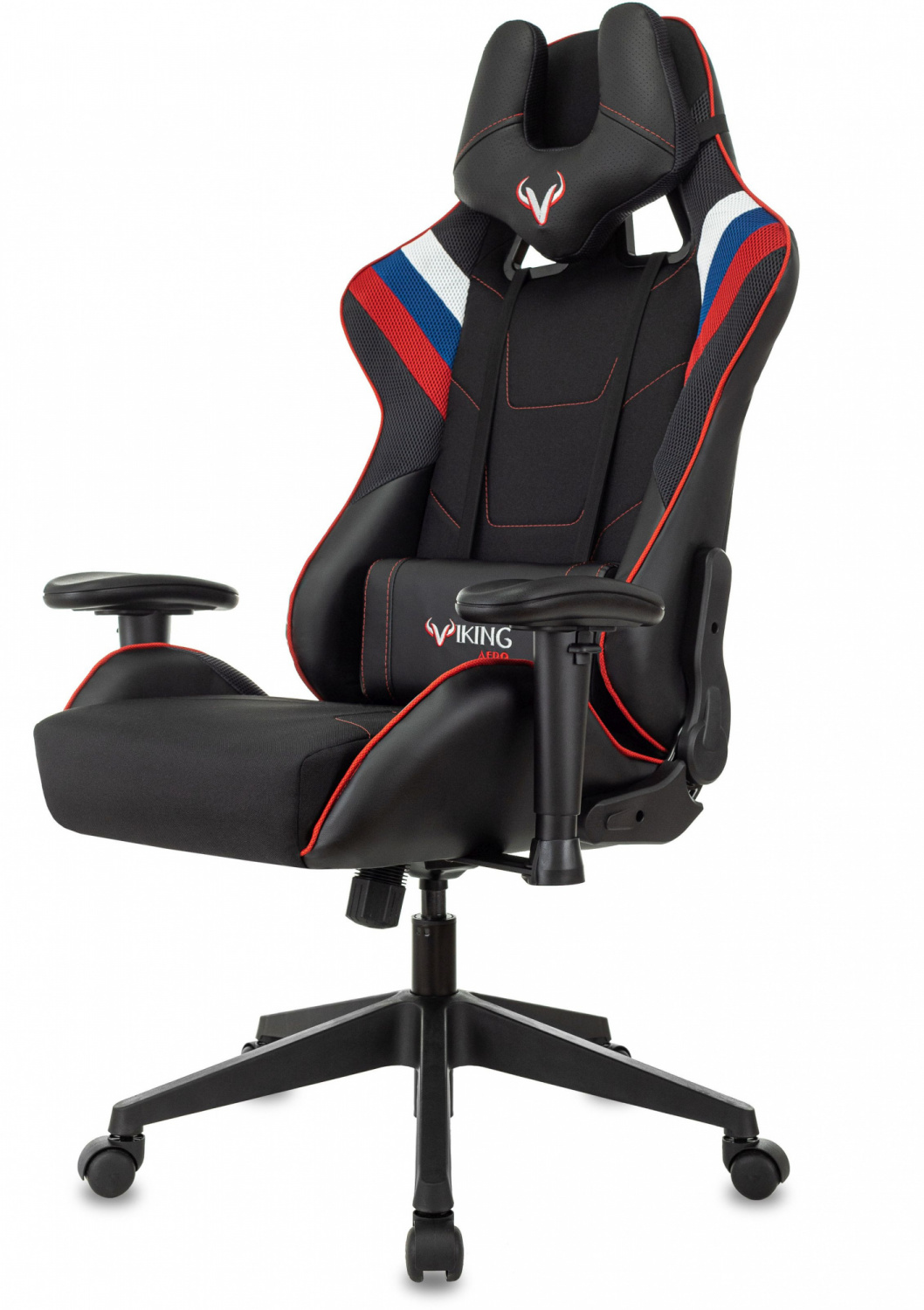 Кресло игровое Zombie VIKING 4 AERO белый/синий/красный ткань/эко.кожа с подголов. крестов. пластик — фото, характеристики, наличие в Сыктывкаре