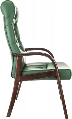 Кресло Бюрократ T-9928WALNUT-CF зеленый кожа на ножках дерево — фото, характеристики, наличие в Сыктывкаре