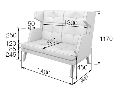 Диван 2-местный высокий, Беверли, Bev2H, dream_12, ткань: микровелюр