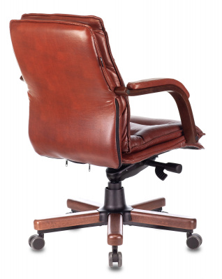 Кресло руководителя Бюрократ T-9927WALNUT-LOW светло-коричневый Leather Eichel кожа низк.спин. крестов. металл/дерево, купить в Сыктывкаре