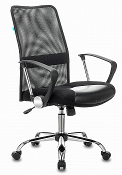 Кресло Бюрократ CH-600SL-LOW черный TW-01 эко.кожа/сетка низк.спин. крестов. металл хром